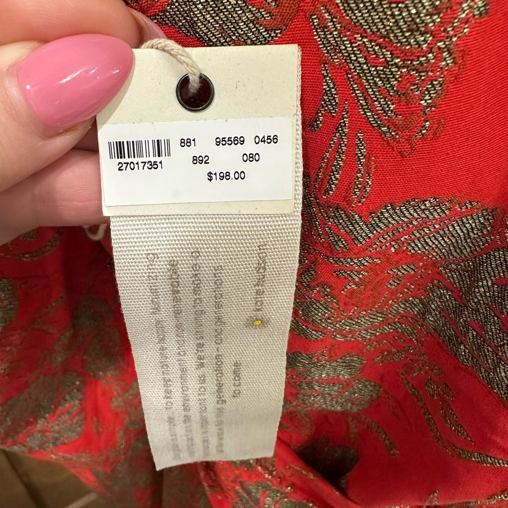 Happy x Nature Red & Gold Brocade Wrap Dress Size 8 Puff Sleeve Holiday - Picture 9 of 11
